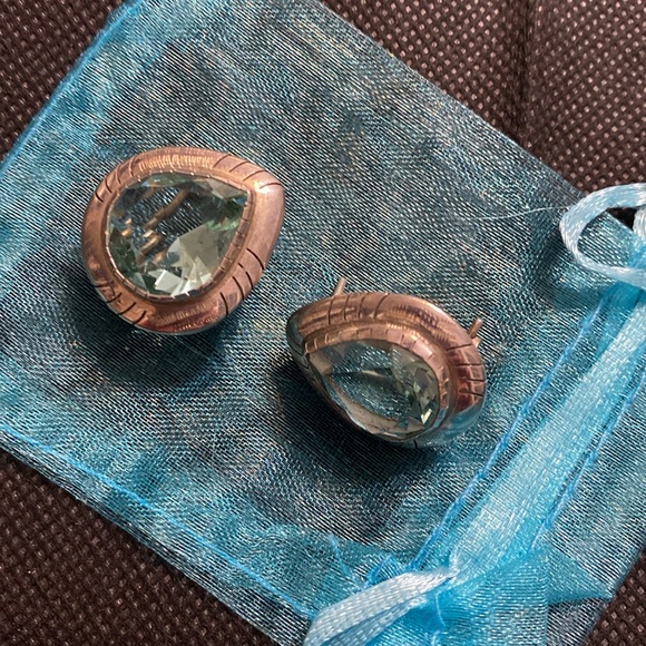 Vintage Sterling 925 silver pierced earrings with aquamarine stones with bag - Picture 2 of 11